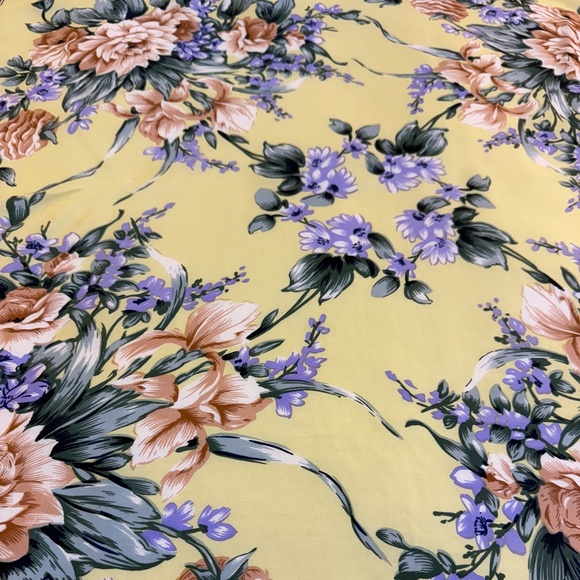 Vintage Hand Rolled Silk Scarf – Yellow Floral with Peach & Lavender Flowers - Picture 7 of 9